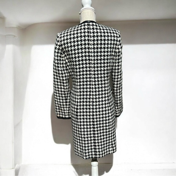 🌻VS2 By Vakko B&W Houndstooth Vegan Leather Trim Open Jacket Coat Size 4 - Picture 4 of 9